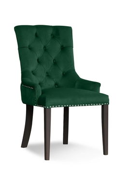 Scaun tapitat cu stofa si picioare din lemn August Velvet Verde / Negru, l59xA70xH96 cm