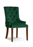 Scaun tapitat cu stofa si picioare din lemn August Velvet Verde / Nuc, l59xA70xH96 cm