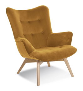 Fotoliu fix tapitat cu stofa, cu picioare din lemn Angel Honey / Beech, l79xA91xH93 cm