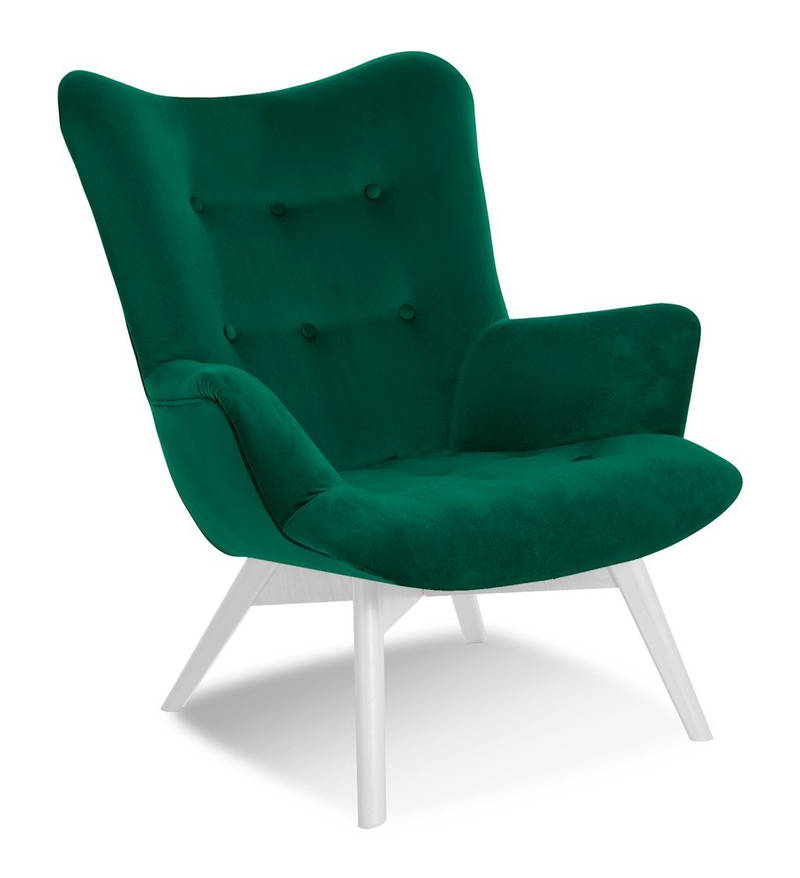 Fotoliu fix tapitat cu stofa, cu picioare din lemn Angel Green / White, l79xA91xH93 cm