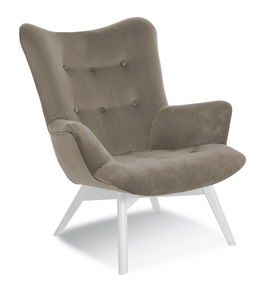 Fotoliu fix tapitat cu stofa, cu picioare din lemn Angel Beige / White, l79xA91xH93 cm