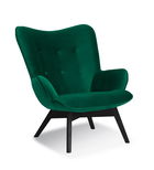 Fotoliu fix tapitat cu stofa, cu picioare din lemn Cherub Green / Black, l79xA91xH93 cm
