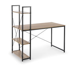 Masa de birou cu etajera, din pal si metal Narcis B1 Stejar Sonoma / Negru, L120xl64xH120 cm