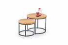 Set 2 mese de cafea din MDF si metal, Ovidio Stejar Auriu / Negru, Ø53xH45 / Ø43xH35 cm