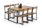 Set masa din MDF si metal + 6 scaune Bolevarids Stejar Auriu / Negru, L140xl80xH75 cm