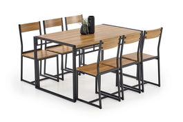 Set masa din MDF si metal + 6 scaune Bolevarids Stejar Auriu / Negru, L140xl80xH75 cm