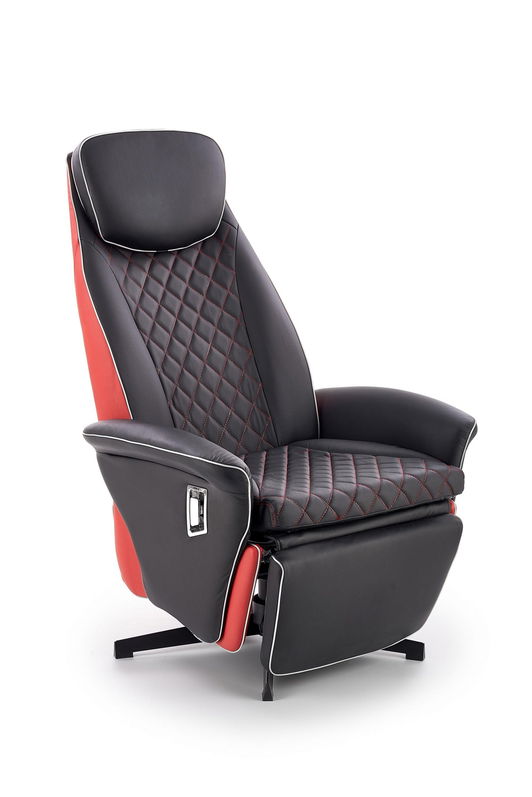 Fotoliu Recliner tapitat cu piele ecologica, Cammie Negru / Rosu, l77xA72xH112 cm