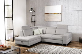 Coltar Aldos Extensibil cu Arcuri Ondulate si Spuma Poliuretanica, Sezlong pe Stanga, Suprafata de Dormit 180x126 cm, cu Lada de Depozitare, Tetiere Reglabile, l254xA211xH84 cm