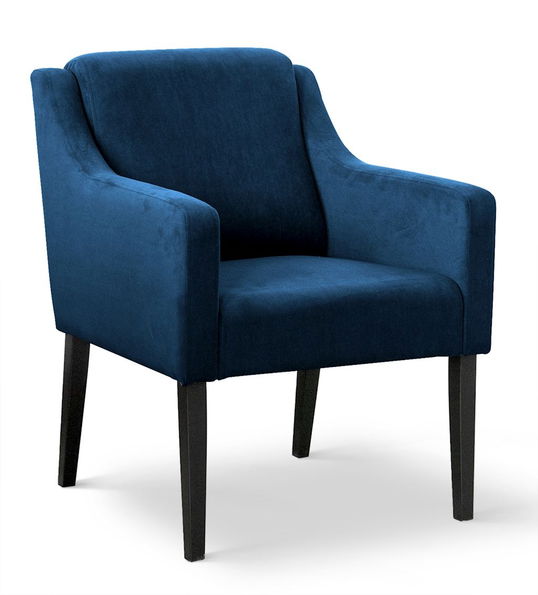 Fotoliu fix tapitat cu stofa si picioare din lemn Milo Velvet Albastru / Negru, l68xA66xH85 cm