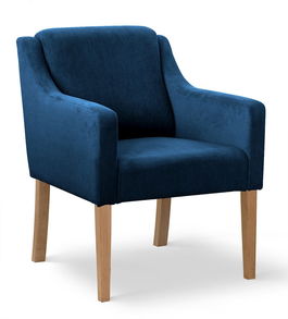 Fotoliu fix tapitat cu stofa si picioare din lemn Milo Velvet Albastru / Stejar, l68xA66xH85 cm