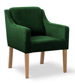 Fotoliu fix tapitat cu stofa si picioare din lemn Milo Velvet Verde / Stejar, l68xA66xH85 cm