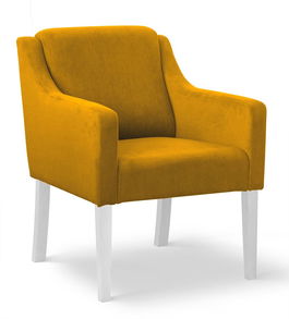 Fotoliu fix tapitat cu stofa si picioare din lemn Milo Velvet Galben / Alb, l68xA66xH85 cm