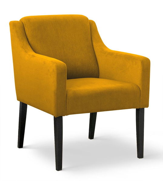 Fotoliu fix tapitat cu stofa si picioare din lemn Milo Velvet Galben / Negru, l68xA66xH85 cm