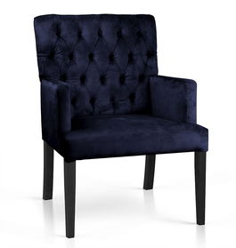 Fotoliu fix tapitat cu stofa, cu picioare din lemn Zara Bleumarin / Negru, l60xA66xH85 cm