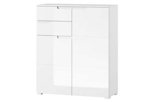 Cabinet din pal si MDF, cu 2 sertare si 2 usi Gabrielle 7 Alb, l100xA40xH119 cm