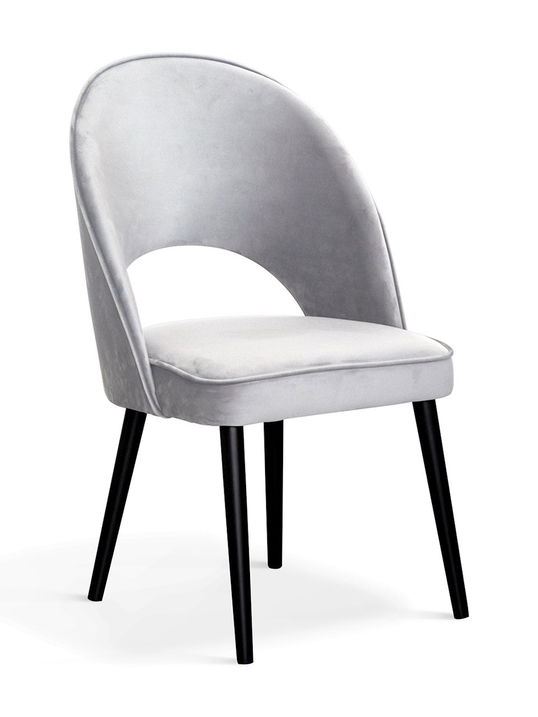Scaun tapitat cu stofa si picioare metalice Ponte II Velvet Argintiu / Negru, l54xA63xH89 cm