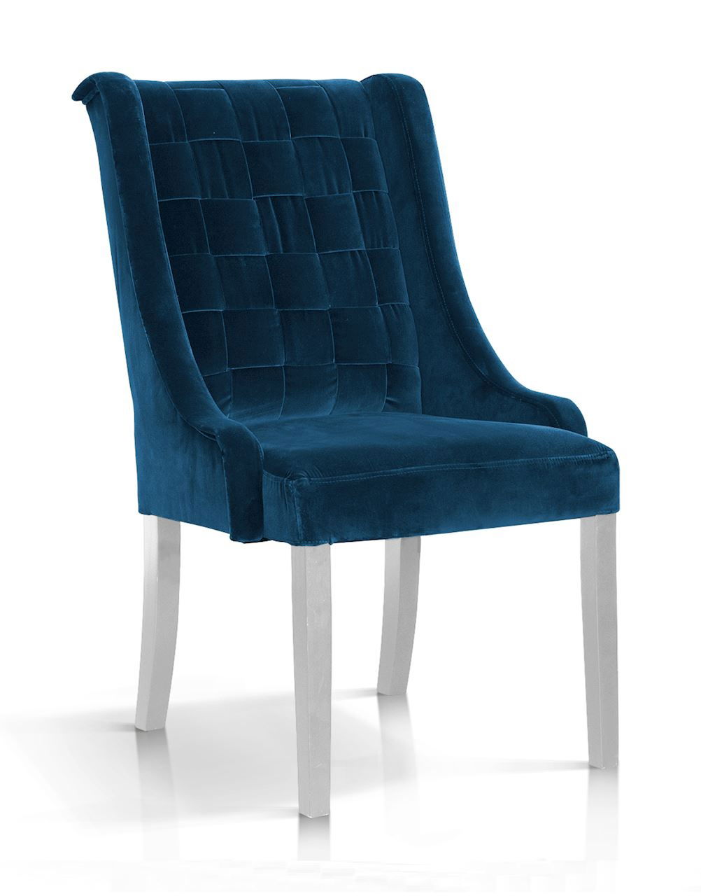 Scaun tapitat cu stofa, cu picioare din lemn Prince Velvet Bleumarin / Alb, l55xA70xH105 cm