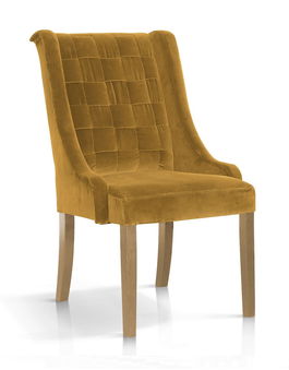 Scaun tapitat cu stofa, cu picioare din lemn Prince Velvet Galben / Stejar, l55xA70xH105 cm