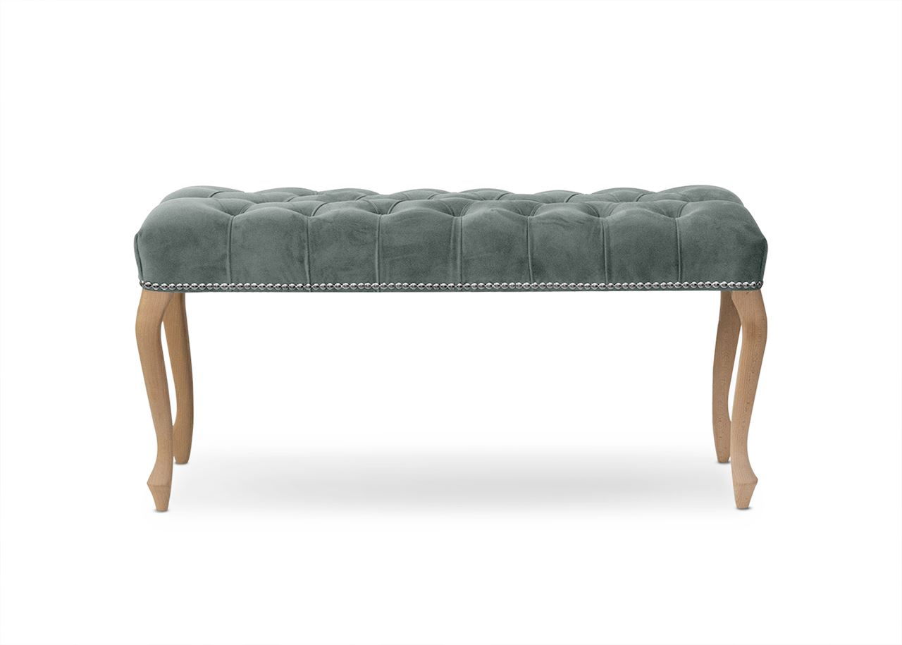 Banca tapitata cu stofa si picioare din lemn Ingrid Small Velvet Gri / Fag, l80xA40xH49 cm