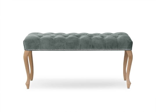 Banca tapitata cu stofa si picioare din lemn Ingrid Small Velvet Gri / Fag, l80xA40xH49 cm