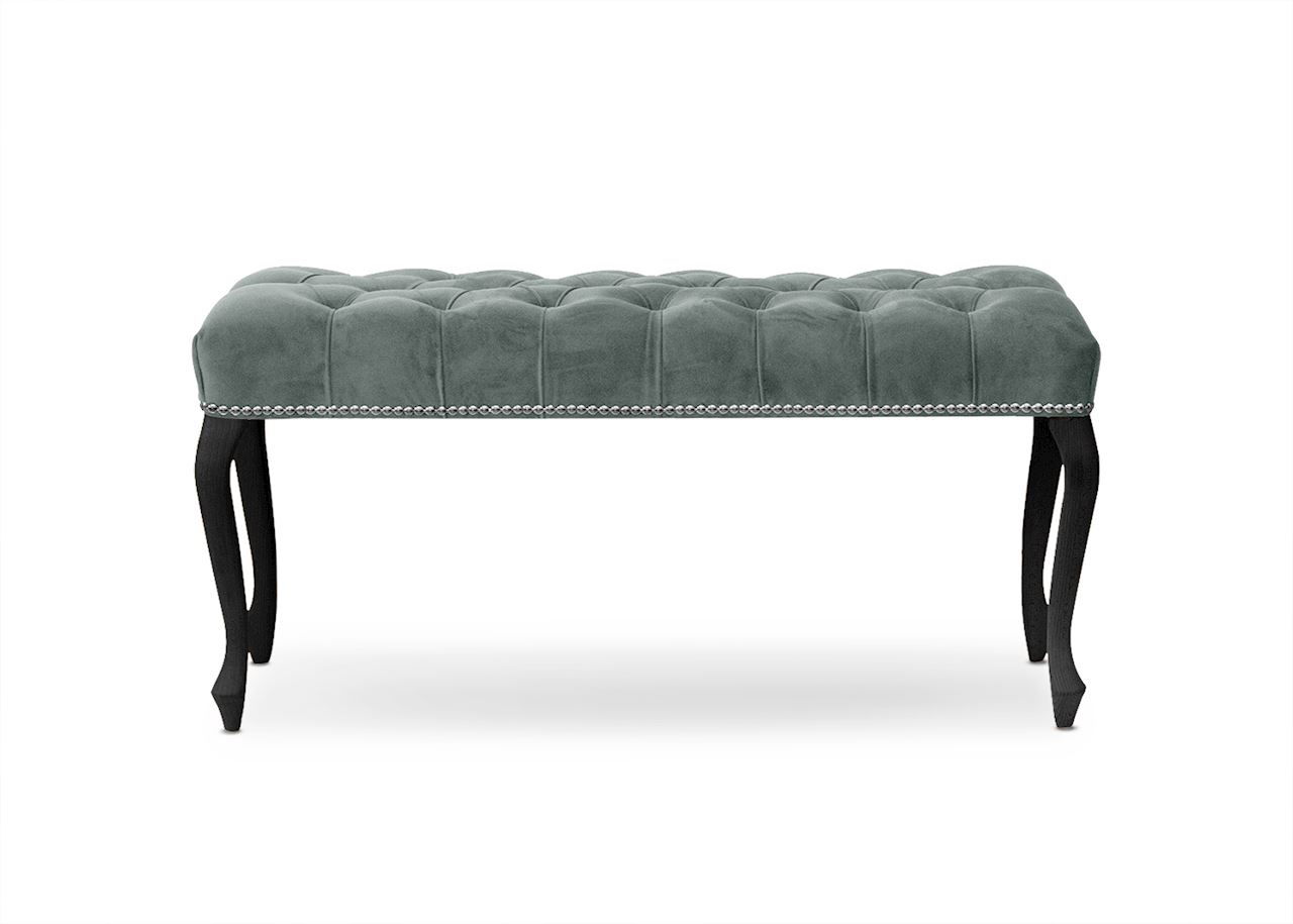 Banca tapitata cu stofa si picioare din lemn Ingrid Small Velvet Gri / Negru, l80xA40xH49 cm