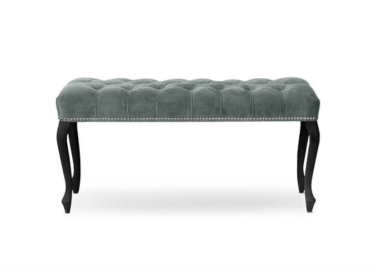 Banca tapitata cu stofa si picioare din lemn Ingrid Small Velvet Gri / Negru, l80xA40xH49 cm