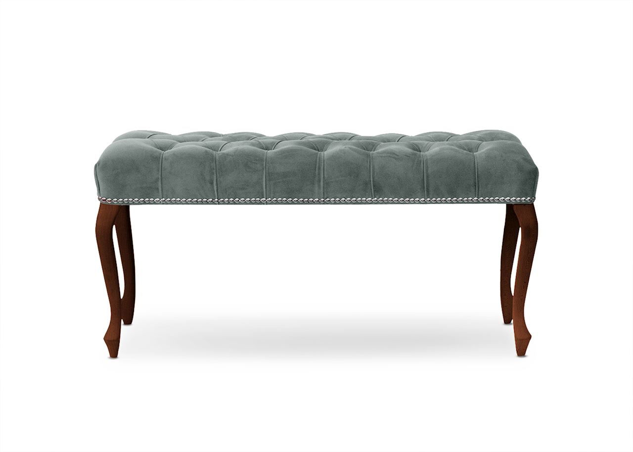 Banca tapitata cu stofa si picioare din lemn Ingrid Small Velvet Gri / Nuc, l80xA40xH49 cm