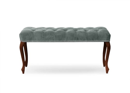 Banca tapitata cu stofa si picioare din lemn Ingrid Small Velvet Gri / Nuc, l80xA40xH49 cm