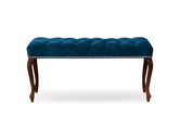 Banca tapitata cu stofa si picioare din lemn Ingrid Small Velvet Bleumarin / Nuc, l80xA40xH49 cm