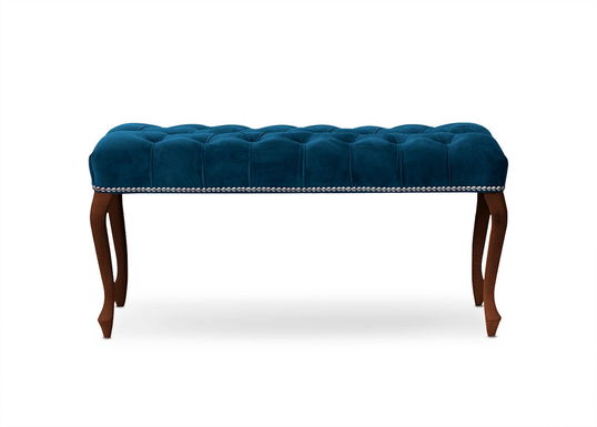 Banca tapitata cu stofa, cu picioare din lemn Ingrid Medium Bleumarin / Nuc, l100xA40xH49 cm