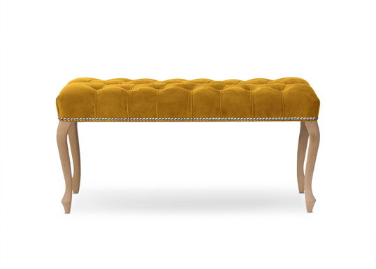 Banca tapitata cu stofa, cu picioare din lemn Ingrid Large Galben / Fag, l120xA40xH49 cm
