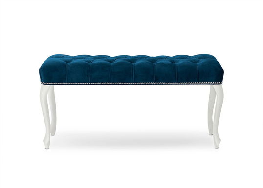 Banca tapitata cu stofa, cu picioare din lemn Ingrid Large Bleumarin / Alb, l120xA40xH49 cm