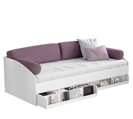 Pat din pal cu 2 sertare si 4 perne, pentru copii si tineret Daybed Alb, 200 x 90 cm