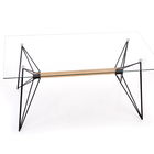Masa din sticla, pin si metal, Aleron Transparent / Negru, L160xl80xH75 cm