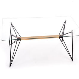 Masa din sticla, pin si metal, Aleron Transparent / Negru, L160xl80xH75 cm