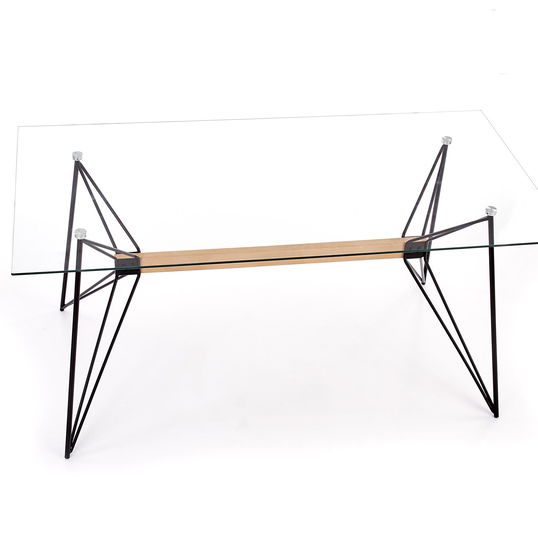 Masa din sticla, pin si metal, Aleron Transparent / Negru, L160xl80xH75 cm