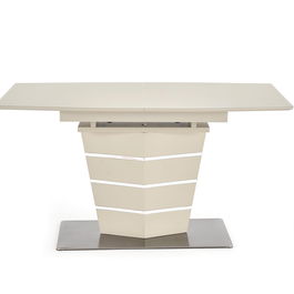 Masa extensibila din sticla, MDF si metal, Sorena Bej, L140-180xl80xH76 cm