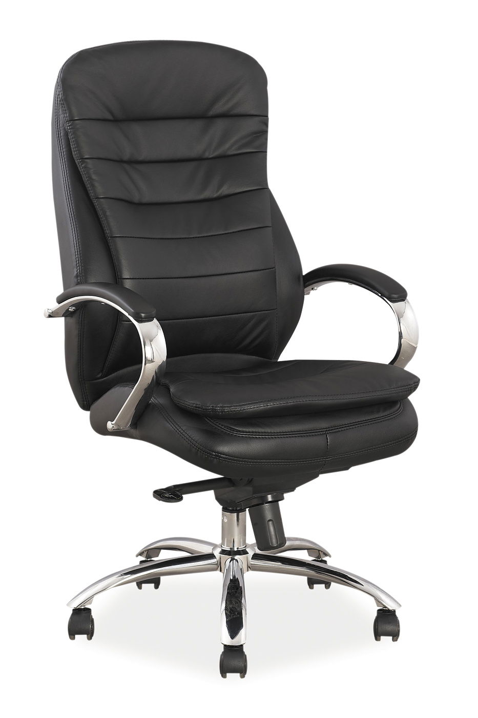 Scaun de birou directorial tapitat cu piele naturala si ecologica, Qwin-154 L Negru, l65xA53xH116-122 cm