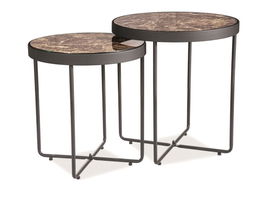 Set 2 mese de cafea din sticla si metal Marenda Marmura / Negru, Ø44xH49 cm / Ø40xH43 cm