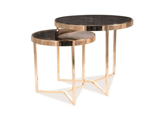 Set 2 mese de cafea din sticla si metal Dellyn II Marmura / Auriu, Ø59xH52 cm / Ø45xH45 cm