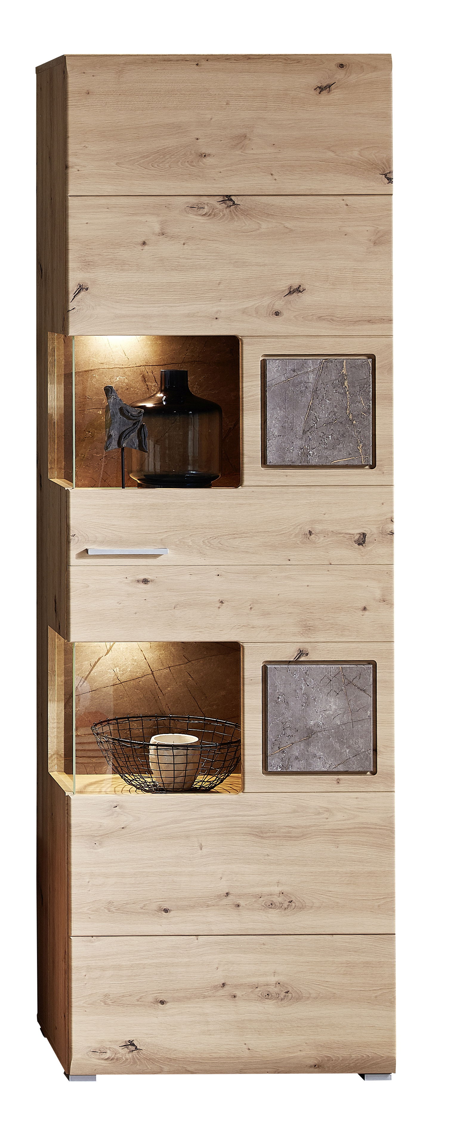 Vitrina din pal si MDF, cu 1 usa Skylar Stejar, l65xA37xH205 cm