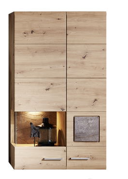 Vitrina suspendata din pal si MDF, cu 2 usi Skylar Stejar, l80xA37xH136 cm