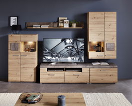 Set de mobila living din pal si MDF, 5 piese Skylar Stejar