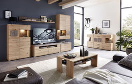 Set de mobila living din pal si MDF, 7 piese Skylar Stejar