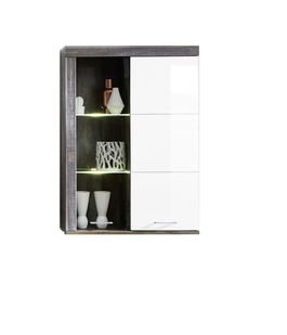 Vitrina suspendata din pal si MDF, cu 2 usi Krone Alb / Natur, l87xA38xH123 cm