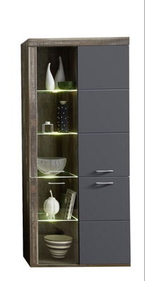 Vitrina din pal si MDF, cu 4 usi Krone Grafit / Natur, l87xA38xH202 cm