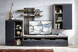 Set de mobila living din pal si MDF, 4 piese Krone I Grafit / Natur
