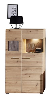 Vitrina din pal si MDF, cu 2 usi Skylar Stejar, l80xA37xH139 cm