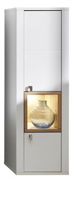 Vitrina suspendata din pal si MDF cu 2 usi, Selina Alb / Natur, l42xA41xH133 cm