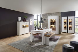 Set de mobila dining din pal si MDF, 7 piese Selina Alb / Natur
